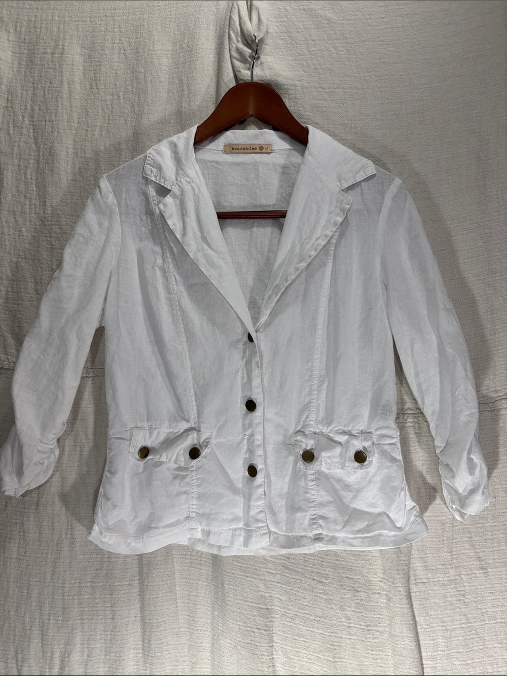 XCVI Wearables White Linen Cotton Folksy Utility Blazer Jacket Size Large